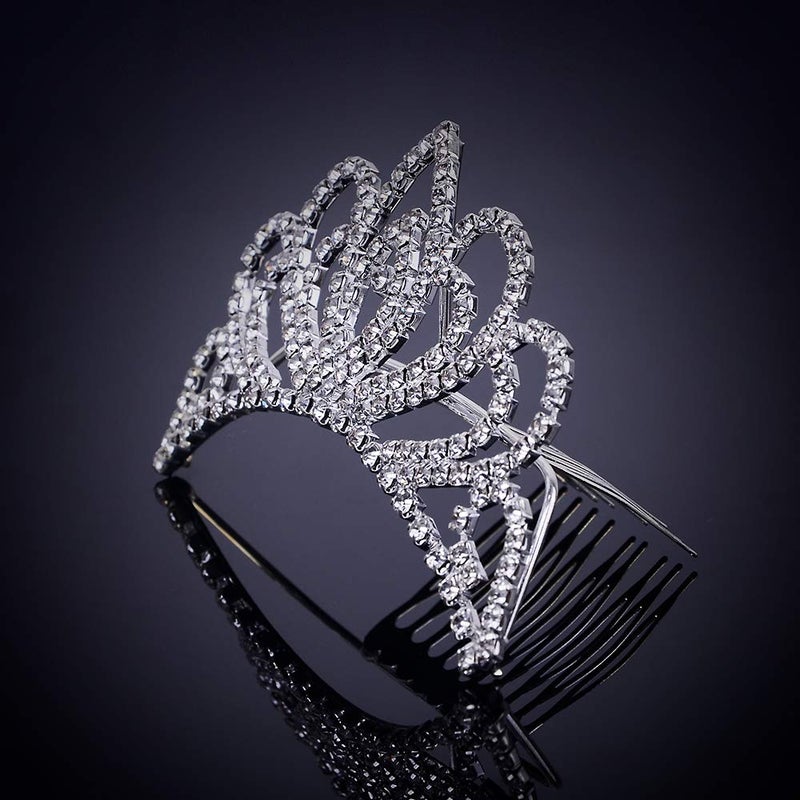 Bseash Mini 4.4" Silver Crystal Tiara Crown Headband Princess Elegant Crown with combs pin for Women Girls Bridal Wedding Prom Birthday Party - Image 5